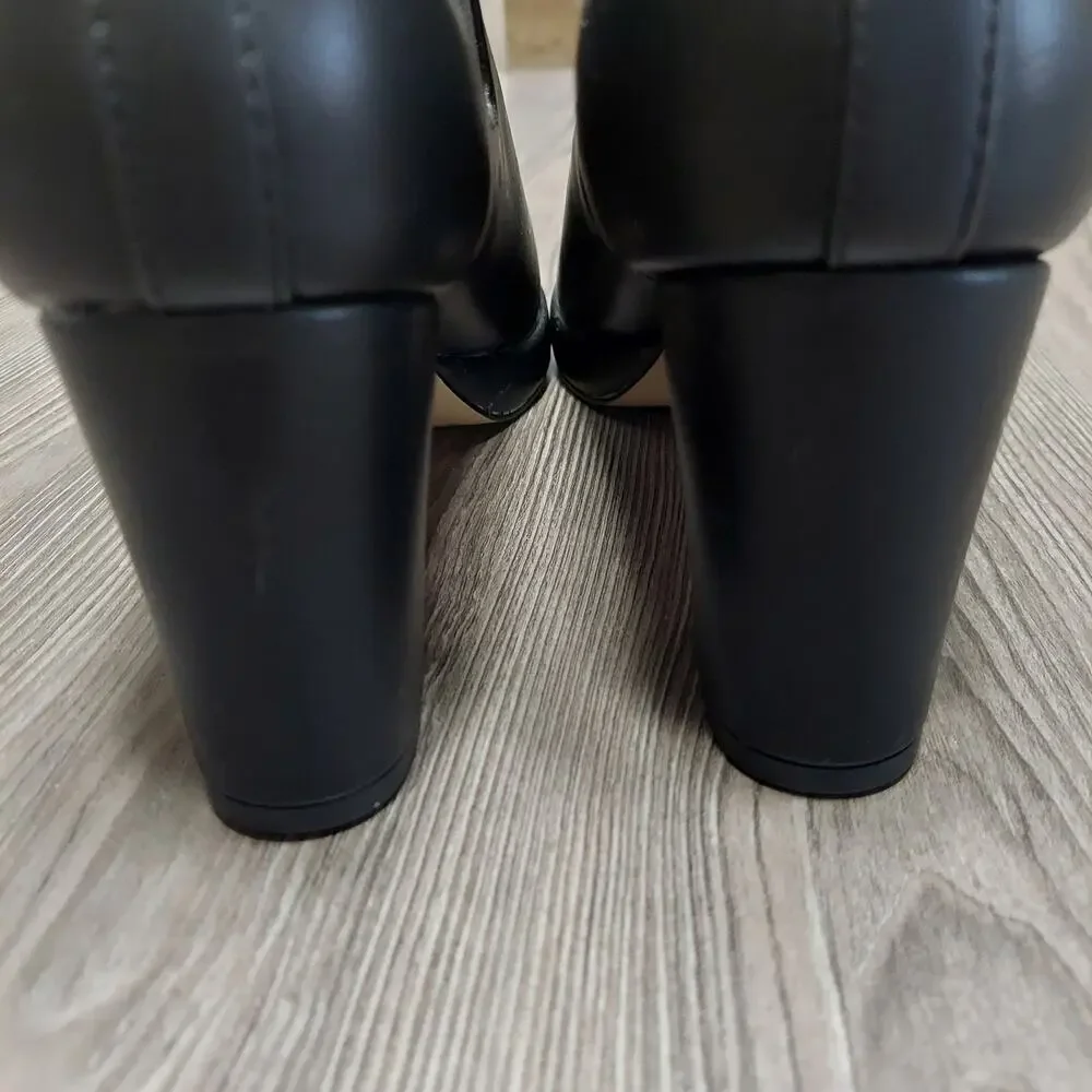 French Connection Black Vegan Leather Penny Block Heel Chelsea Boots
